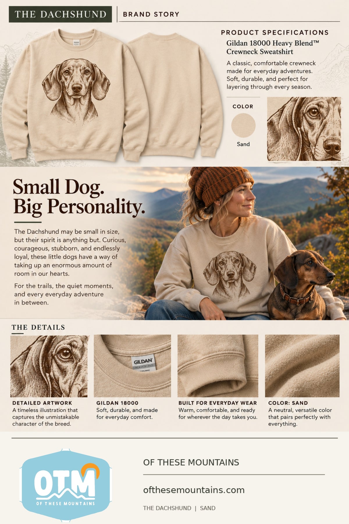 Dachshund Crewneck Sweatshirt – Sand | Of These Mountains