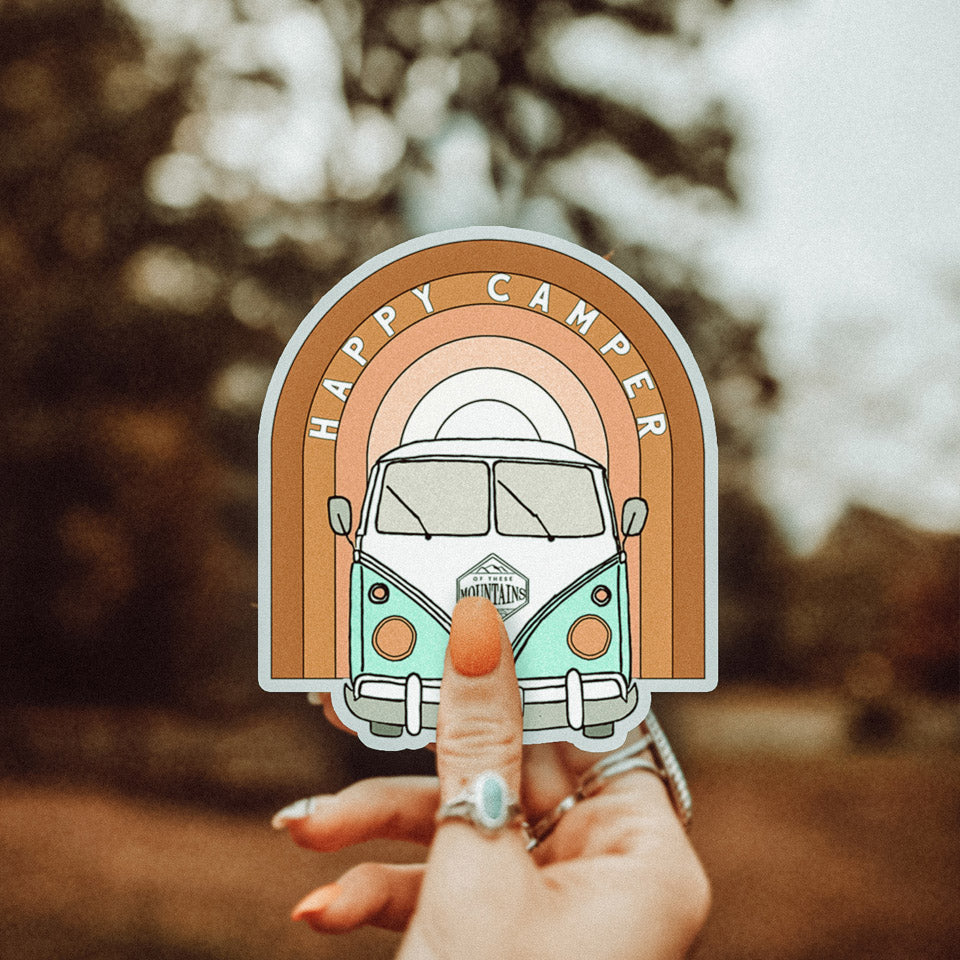 Of These Mountains Happy Camper Sticker