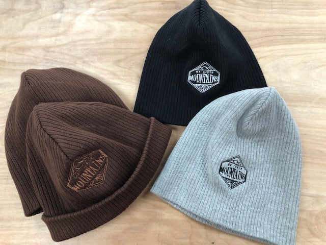 Of These Mountains Embroidered Beanie (Chocolate, Gray, Black)