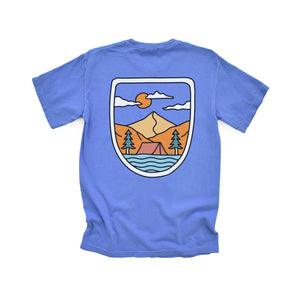 Of These Mountains Camping Badge Graphic Tee
