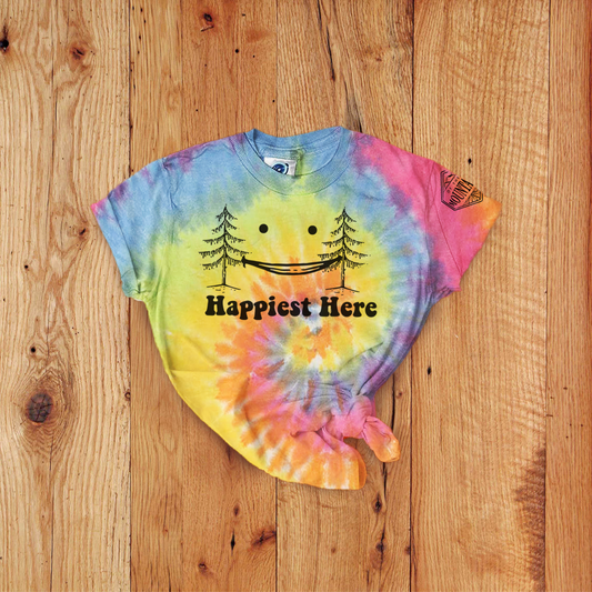Of These Mountains Happiest Here Toddler Tie Dye Tee